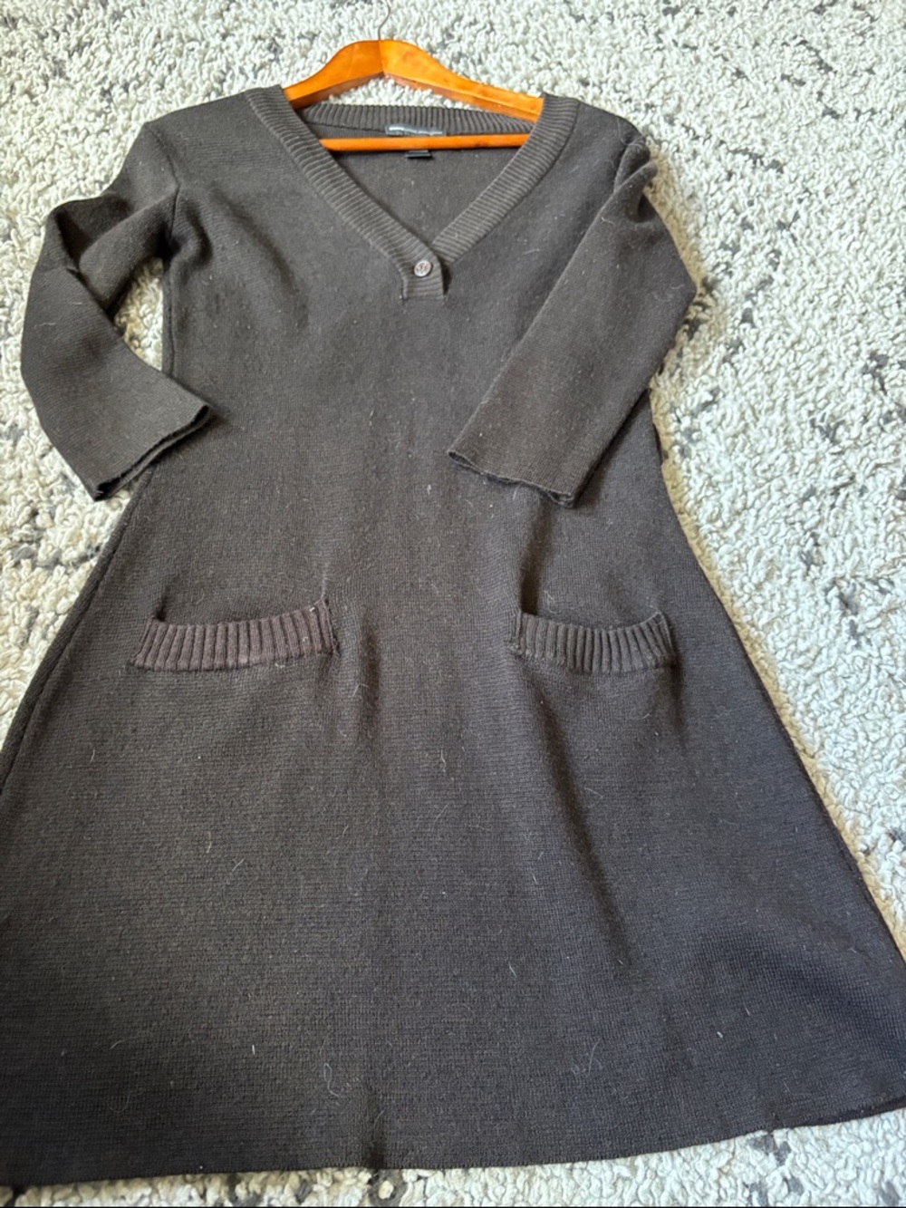 Mango Black Long-Sleeve V-Neck Knit Dress